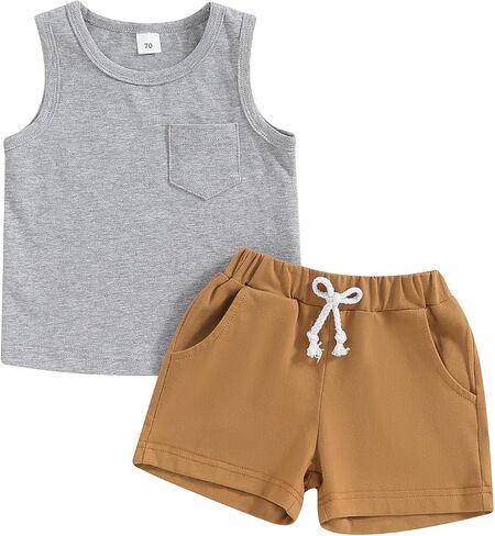 Toddler Baby Boys Clothes Outfit Sleeveless Top T-Shirt Short Sets in Kuwait