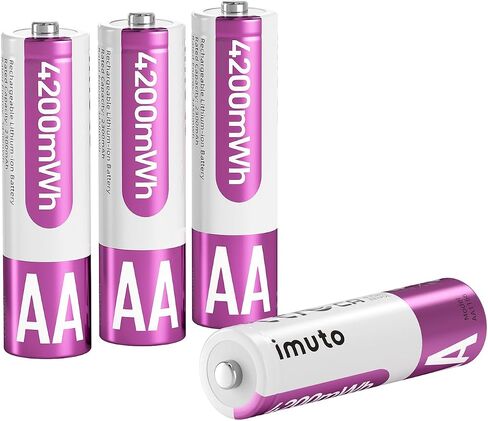 imuto 4200mWh Rechargeable AA Lithium Batteries 4-Pack, 1.5V High Power | Up to 2500+ Cycles, CBPI Sealing Tech, High-Capacity Li-ion Cells for Game Controllers, Smart Locks, Cameras & Toys in Kuwait