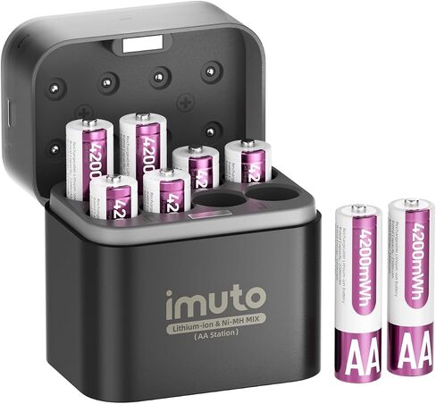 imuto 4200mWh Rechargeable AA Lithium Batteries 4-Pack, 1.5V High Power | Up to 2500+ Cycles, CBPI Sealing Tech, High-Capacity Li-ion Cells for Game Controllers, Smart Locks, Cameras & Toys in Saudi Arabia