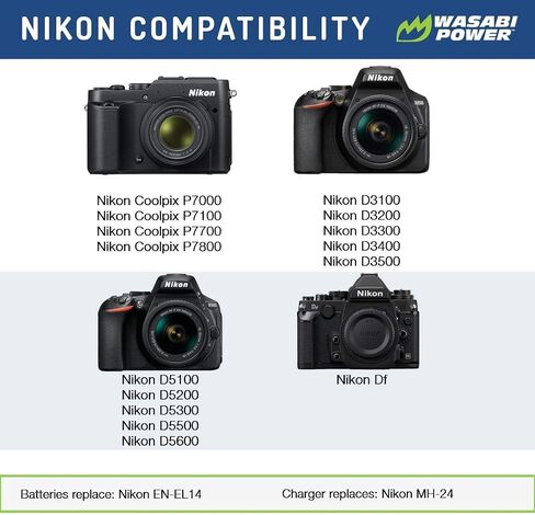 Wasabi Power Battery for Nikon EN-EL14, EN-EL14a and Nikon Coolpix P7000, P7100, P7700, P7800, D3100, D3200, D3300, D5100, D5200, D5300, Df in Kuwait