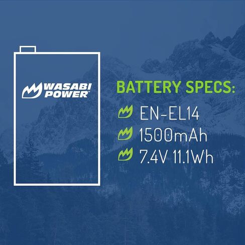 Wasabi Power Battery for Nikon EN-EL14, EN-EL14a and Nikon Coolpix P7000, P7100, P7700, P7800, D3100, D3200, D3300, D5100, D5200, D5300, Df in Kuwait