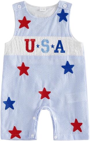 Baby Boy 4th of July Outfits Sleeveless One-Piece Jumpsuit Newborn Stars Stripe Summer Clothes in Kuwait