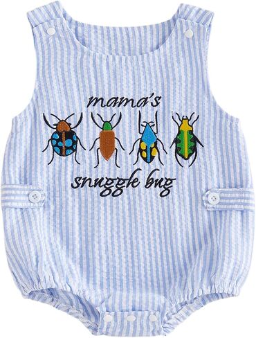 Baby Boy Bubble Romper Mama's Snuggle Bug Overalls Sleeveless Striped Tank Bodysuit Infant Summer Outfit in Kuwait