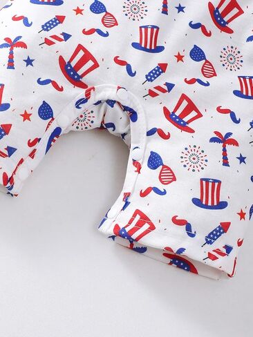 Baby Boys Patriotic Print Polo Romper Red White Blue Outfit for 1M-18M Infants in Kuwait