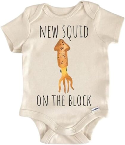 Squid Seafood Octopus Baby Bodysuit– Funny Infant Outfit, Unisex Cotton Clothes, Short Sleeve Newborn in Kuwait