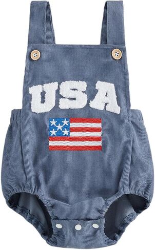 KMBANGI Baby Boy USA Overalls Romper Sleeveless American Flag Bodysuit Infant 4th of July Patriotic Clothes Summer Outfit in Kuwait