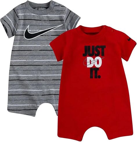 Nike Baby Boy Just Do It Romper 2 Piece Set (Carbon Heather(56H942-GEH)/Red, 3 Months, 3_Months) in Kuwait