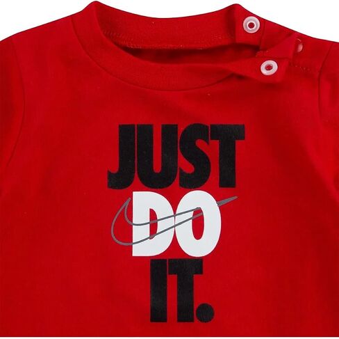 Nike Baby Boy Just Do It Romper 2 Piece Set (Carbon Heather(56H942-GEH)/Red, 3 Months, 3_Months) in Kuwait