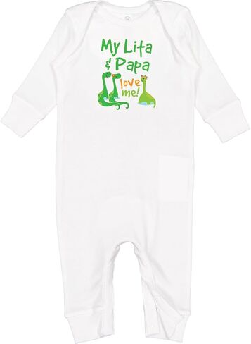 inktastic My Lita and Papa Love Me Dinosaur Baby Romper Coveralls in Kuwait