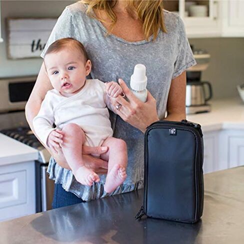 J.L. Childress Pack 'N Protect for Baby Bottles - Insulated Breast Milk Cooler Travel Bag for Moms, Portable Storage for Glass Baby Bottles & Food Containers, For Daycare or On the Go - Black in Kuwait
