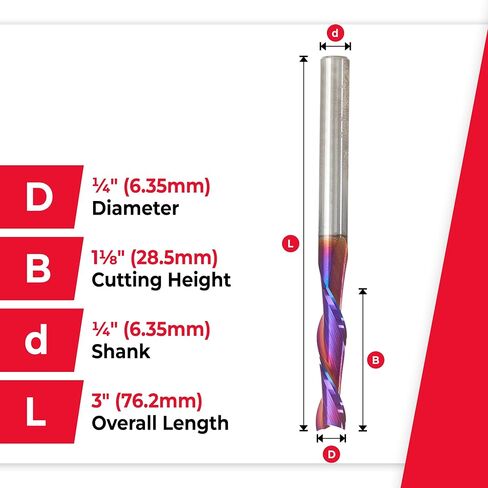 Amana Tool Spektra Extreme Tool Life Coated Solid Carbide Spiral Plunge Router Bit, 46316-K, 1/4 Dia x 1-1/8 CH x 1/4 Shank 3 Inch Long Up-Cut in Kuwait