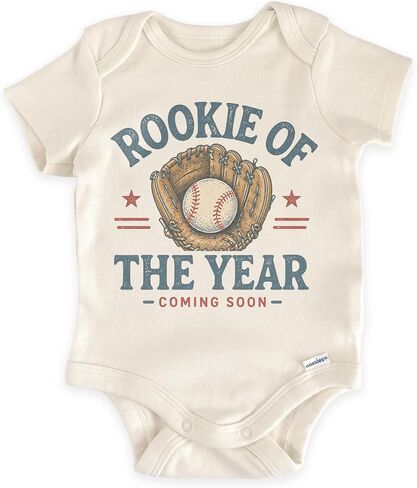 Rookie Of The Year Baseball Pregnancy Reveal Bodysuit (0-3 Month, Natural) | Coming Soon Baby Announcement, Baseball Glove Graphic, Sports Family in Kuwait