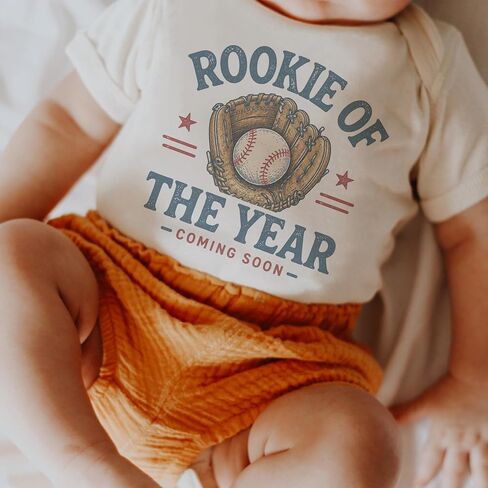 Rookie Of The Year Baseball Pregnancy Reveal Bodysuit (0-3 Month, Natural) | Coming Soon Baby Announcement, Baseball Glove Graphic, Sports Family in Kuwait