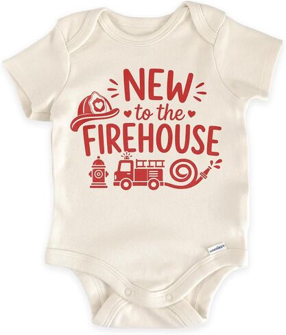 New To The Firehouse Firefighter Baby Reveal Bodysuit (0-3 Months, Natural) | Fire Truck Newborn Outfit, Firefighter Pregnancy Announcement, Dad Reveal, Firehouse Photo Prop, Baby Shower in Saudi Arabia