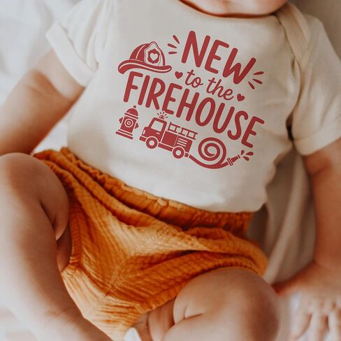 New To The Firehouse Firefighter Baby Reveal Bodysuit (0-3 Months, Natural) | Fire Truck Newborn Outfit, Firefighter Pregnancy Announcement, Dad Reveal, Firehouse Photo Prop, Baby Shower in Saudi Arabia