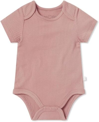 MORI Baby Short Sleeve Unisex Bodysuit with Envelope Neck and Nickel Free Poppers - Viscose from Bamboo and Cotton Blend in Kuwait