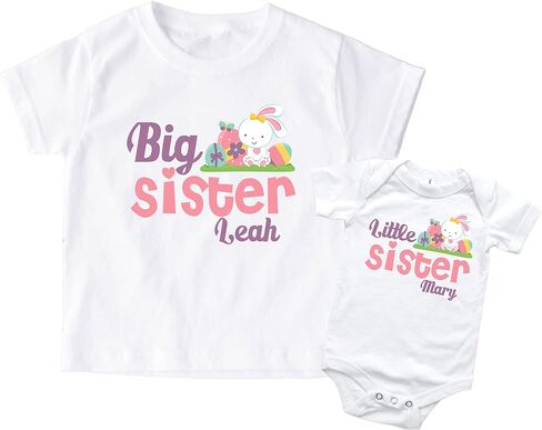 Big Sister Little Sister Shirt Personalized Easter Shirt Girl Set of 2 Shirts Bunny in Kuwait