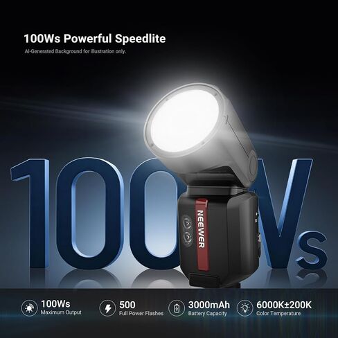 NEEWER Z3R-N Round Flash Light, 100Ws TTL 1/8000s HSS Camera Photography Speedlite with 3000mAh USB C Battery, Touchscreen, Modeling Lamps, Compatible with Nikon and Godox Wireless 2.4G X System in Saudi Arabia