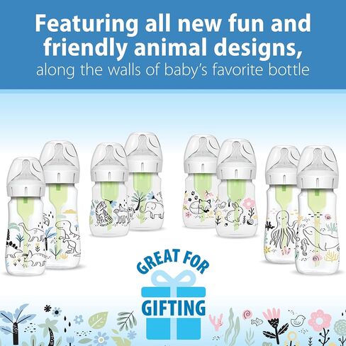 Dr. Brown's Anti-Colic Options+ Wide-Neck Baby Bottle Designer Edition Bottles, Woodland Decos, 5 oz/150 mL, Level 1 Nipple, 0m+, 2-Pack in Kuwait