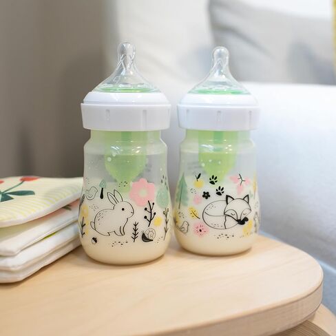 Dr. Brown's Anti-Colic Options+ Wide-Neck Baby Bottle Designer Edition Bottles, Woodland Decos, 5 oz/150 mL, Level 1 Nipple, 0m+, 2-Pack in Kuwait