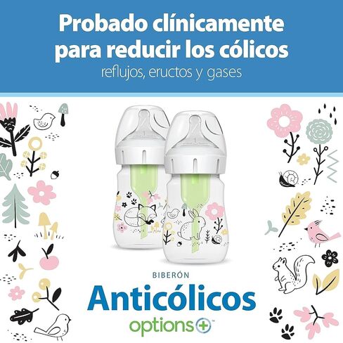 Dr. Brown's Anti-Colic Options+ Wide-Neck Baby Bottle Designer Edition Bottles, Woodland Decos, 5 oz/150 mL, Level 1 Nipple, 0m+, 2-Pack in Kuwait