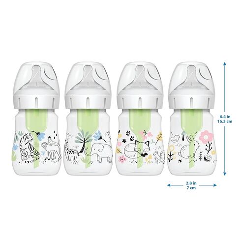 Dr. Brown's Anti-Colic Options+ Wide-Neck Baby Bottle Designer Edition Bottles, Woodland Decos, 5 oz/150 mL, Level 1 Nipple, 0m+, 2-Pack in Kuwait