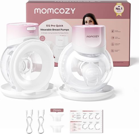 Momcozy S12 Pro Wearable Breast Pump Hands-Free, 2 Pack, White | DoubleFit Hybrid Flange, 3 Modes, 9 Levels, Wireless, Portable, Smart Display, BPA-Free, Nursing, Travel, Quiet, Battery in Kuwait