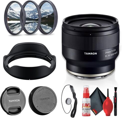 Tamron 24mm F2.8 Di III OSD M 1:2 Wide-Angle Prime Lens for Sony E Full-Frame Mirrorless Cameras, Half Macro Close-Focusing, Compact Lightweight Design + Lens Filter Kit + Cap Keeper (4pc Bundle) in Kuwait