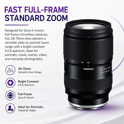Tamron 28-75mm f/2.8 Di III VXD G2 Full-Frame Zoom Lens for Sony E-Mount with Tamron 6-Year Warranty, Bundle with 3-Section Aluminum Tripod & Cleaning Kit in Kuwait
