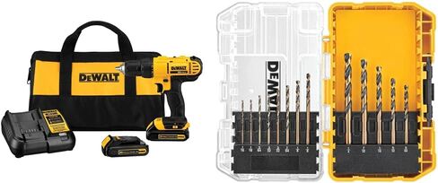 DEWALT 20V Max Cordless Drill/Driver Kit, Compact (DCD771C2) and 13-Piece Black Oxide Drill Bit Set with Pilot Point in Kuwait