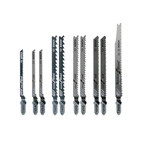 Bosch T-Shank Jig Saw Blade Set, 10 Pieces, 3-1/4'' - 4-5/8'', 6-20 TPI, In Robust Case, For Wood in Kuwait