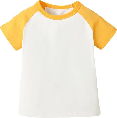 Toddler Baby Girls Boys Tshirt Raglan Shirt Baseball Tee Cotton T-Shirt Short Long Sleeve Solid Color Shirts (5-6 Years, YXX003D-Short) in Kuwait