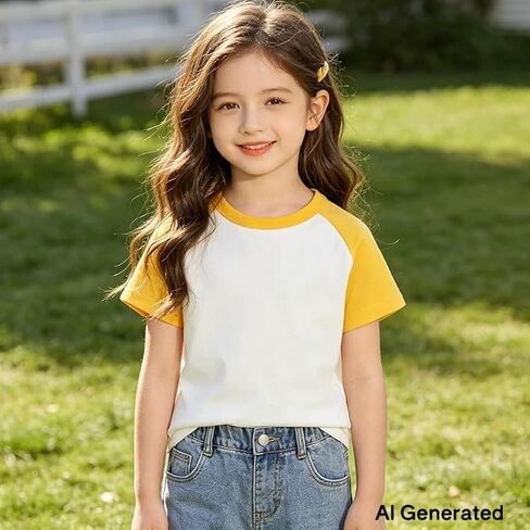 Toddler Baby Girls Boys Tshirt Raglan Shirt Baseball Tee Cotton T-Shirt Short Long Sleeve Solid Color Shirts (5-6 Years, YXX003D-Short) in Kuwait