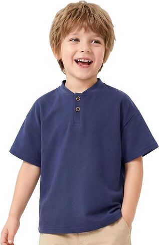Volunboy Toddler Boy Shirts Baby Short Sleeve Henley Shirt Boys Button Up Cotton Tshirts Kids Summer Casual Tees Tops 1-8Y in Kuwait