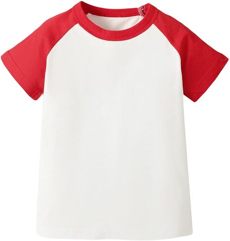 Toddler Baby Girls Boys Tshirt Raglan Shirt Baseball Tee Cotton T-Shirt Short Long Sleeve Solid Color Shirts (3-4 Years, YXX003E-Short) in Kuwait