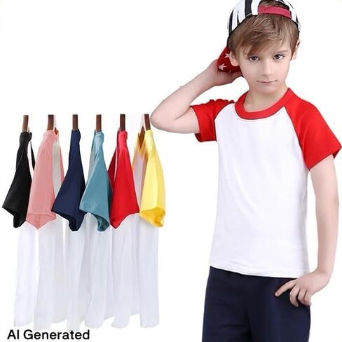 Toddler Baby Girls Boys Tshirt Raglan Shirt Baseball Tee Cotton T-Shirt Short Long Sleeve Solid Color Shirts (3-4 Years, YXX003E-Short) in Kuwait