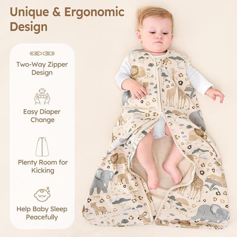 Unnivoll Baby Sleep Sack 6-12 Months 100% Cotton Lightweight 0.5 TOG Wearable Blanket Baby Sleep Bag with 2-Way Zipper for Newborn Infant Apricot Elephant in Kuwait