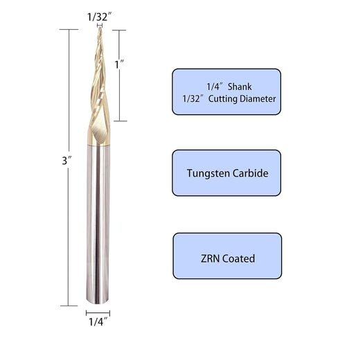 2PCS Tapered Ball Nose End Mills 1/4" Shank, 1/32" Cutting Diameter, 6.2 Degree, Solid Carbide CNC Router Bits wiith ZRN Coated for 2D/3D Milling Engraving Carving BRB462 in Saudi Arabia