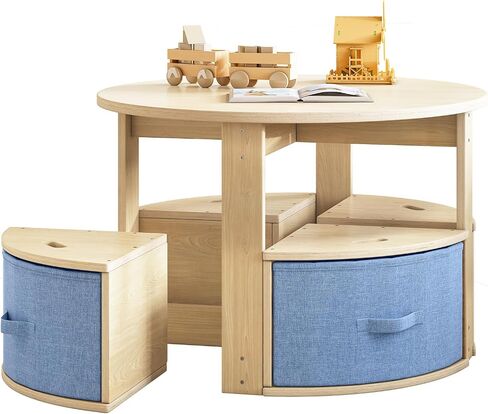 EXPERLAM Kids Table and 2 Chairs Set, Wooden Toddler Activity Table with Adjustable Drawing Tabletop, Safety Hinges, Storage Drawers &Bookshelf for Playroom, Nursery, Ages 1-6, Burlywood in Kuwait