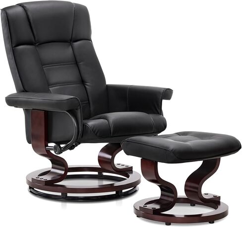 MCombo Manual Swivel Recliner with Ottoman, Chair Ottoman Set for RV Small Spaces, Living Room, Bedroom, Office 9019 4919 (Faux Leather, Cream White) in Kuwait