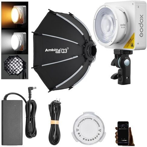 Godox ML100Bi 120W Godox Light Kit Bi-Color LED Video Light | 2800K-6500K, with 60cm Softbox, APP Control, 11 FX Effects, for YouTube Filming, Live Streaming in Kuwait