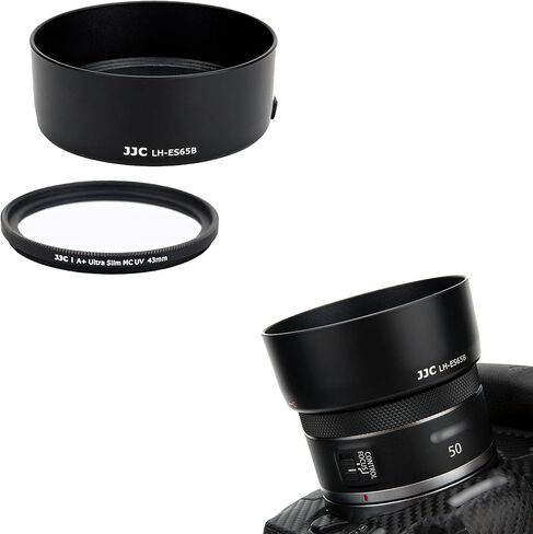 JJC Tulip RF 50mm Lens Hood & UV Filter for Canon RF 50mm f/1.8 STM Lens | Replaces Canon ES-65B, Reversible, Supports 43mm Filter/Cap, Lens Accessories for Canon EOS R100 R50 R10 R8 R7 R6 Mark II R5 in Kuwait