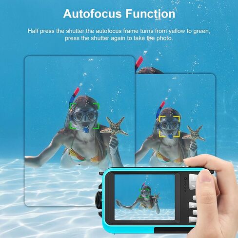 Waterproof Digital Camera, 64MP 4K Autofocus Underwater Camera, 16FT Submersible Snorkeling Camera, Dual Screen Selfie 16X Zoom Camera Include 32GB Card in Saudi Arabia