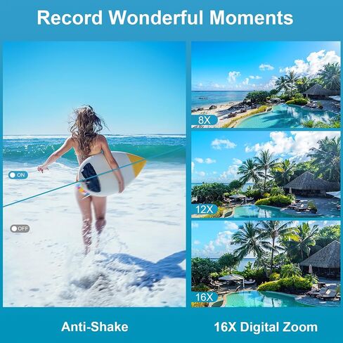 Waterproof Digital Camera, 64MP 4K Autofocus Underwater Camera, 16FT Submersible Snorkeling Camera, Dual Screen Selfie 16X Zoom Camera Include 32GB Card in Saudi Arabia