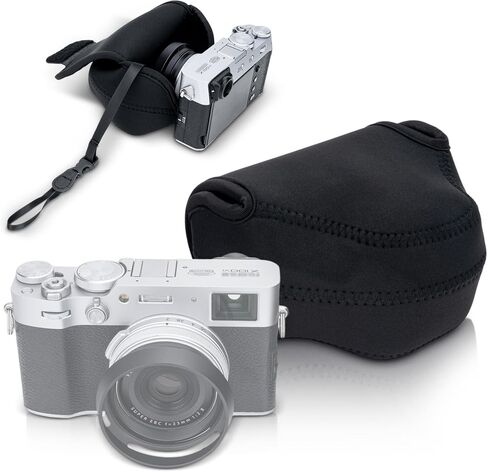 JJC Soft Neoprene XE5 X100VI Camera Case Bag for Fujifilm X-E5 X100VI Pouch | XE5 X100 VI V X100S X100T X100F Protective Storage,with Inner Lanyard & Touch-Fastening Flap,for X-E5+Original Lens Hood on in Kuwait