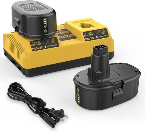 2Pack 7.0Ah Lithium Battery Replacement for Dewalt 18V Battery DC9096 DC9098 DC9099 DE9039 DE9095 + 2 Port DC9320 Fast Dual Charger in Kuwait