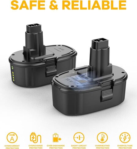 2Pack 7.0Ah Lithium Battery Replacement for Dewalt 18V Battery DC9096 DC9098 DC9099 DE9039 DE9095 + 2 Port DC9320 Fast Dual Charger in Kuwait