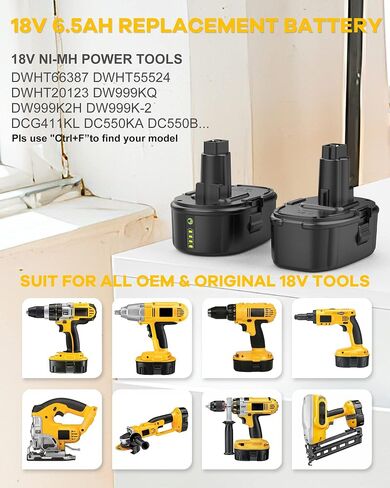 2Pack 7.0Ah Lithium Battery Replacement for Dewalt 18V Battery DC9096 DC9098 DC9099 DE9039 DE9095 + 2 Port DC9320 Fast Dual Charger in Kuwait