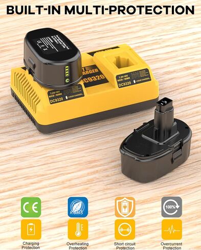 2Pack 7.0Ah Lithium Battery Replacement for Dewalt 18V Battery DC9096 DC9098 DC9099 DE9039 DE9095 + 2 Port DC9320 Fast Dual Charger in Kuwait