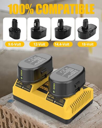2Pack 7.0Ah Lithium Battery Replacement for Dewalt 18V Battery DC9096 DC9098 DC9099 DE9039 DE9095 + 2 Port DC9320 Fast Dual Charger in Kuwait
